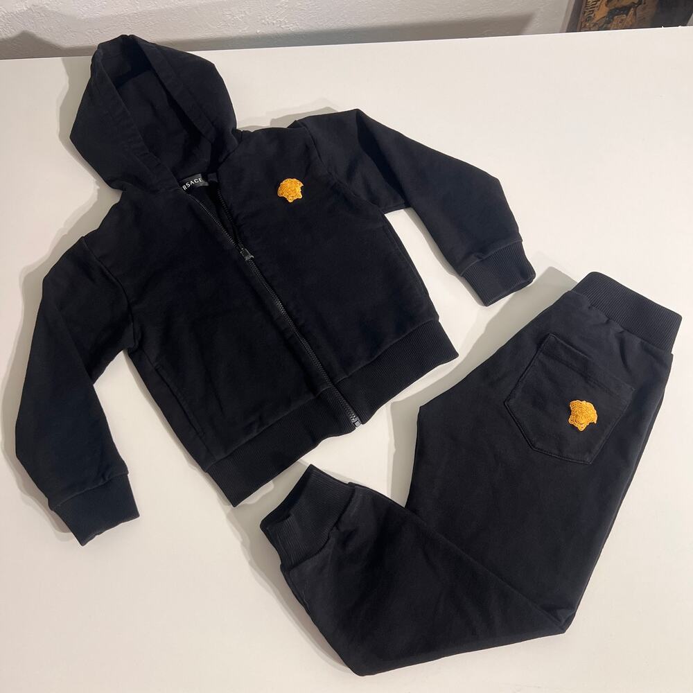 Versace Kids 2 Piece Tracksuit Set Black Hoodie Joggers Medusa Logo Size 6Y